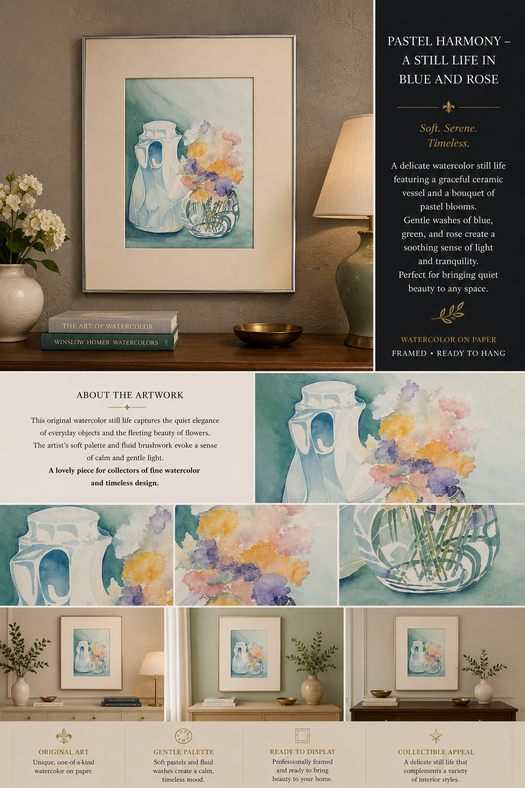 ORIGINAL: Pastel Harmony - A Still Life in Blue and Rose