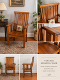Vintage mission chair, warm oak wood, solid handcrafted armchair with slatted back